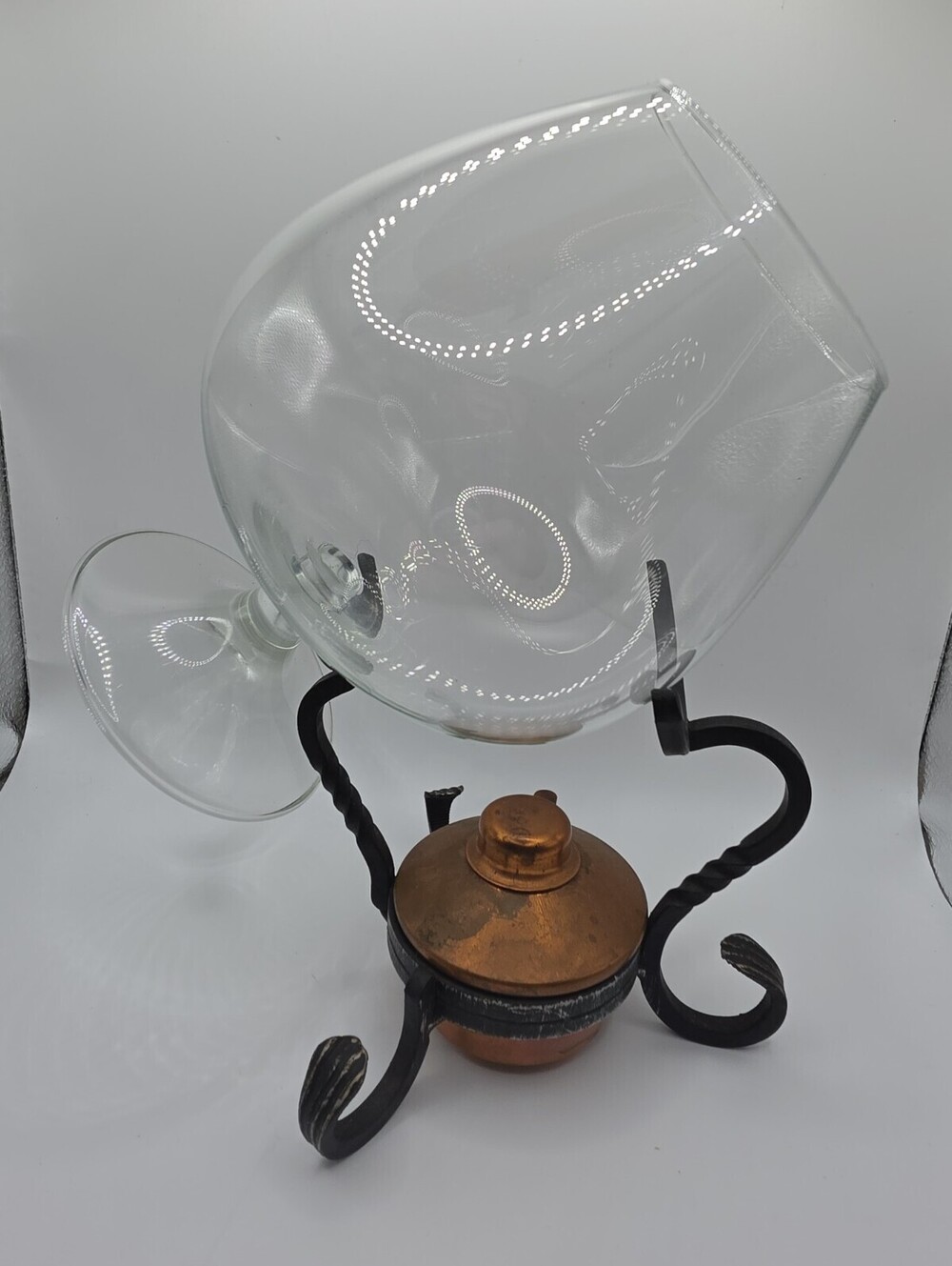 VTG Brandy/ Cognac Warmer with Snifter Glass Made In Switzerland Copper And Iron